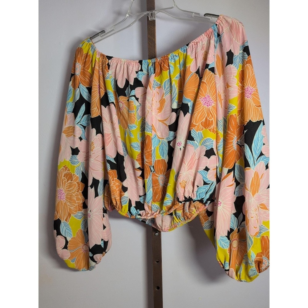 Willow & Root Womens Floral Off The Shoulder Top Floral Boho M Balloon Sleeve - Picture 6 of 6